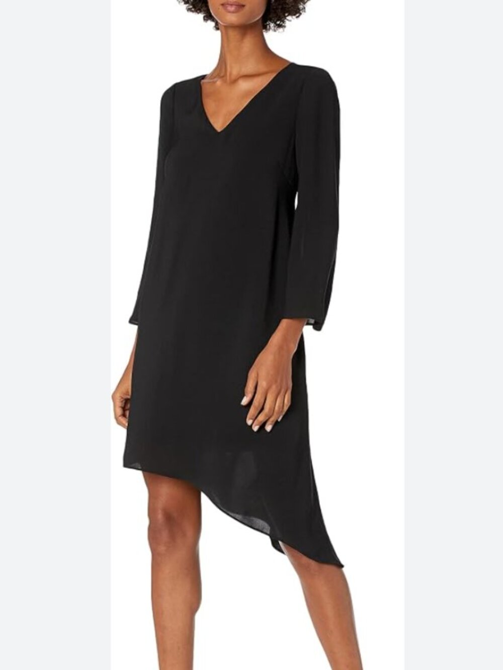Adrianna Papell Flowy Mesh Asymmetrical Gauzy Crepe Dress
